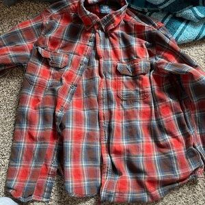 Faded Glory Red and Blue Plaid Casual Button Down Shirt